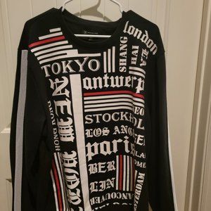 INC International Concepts London Paris Tokyo Black Sweatshirt Mesh Stripe